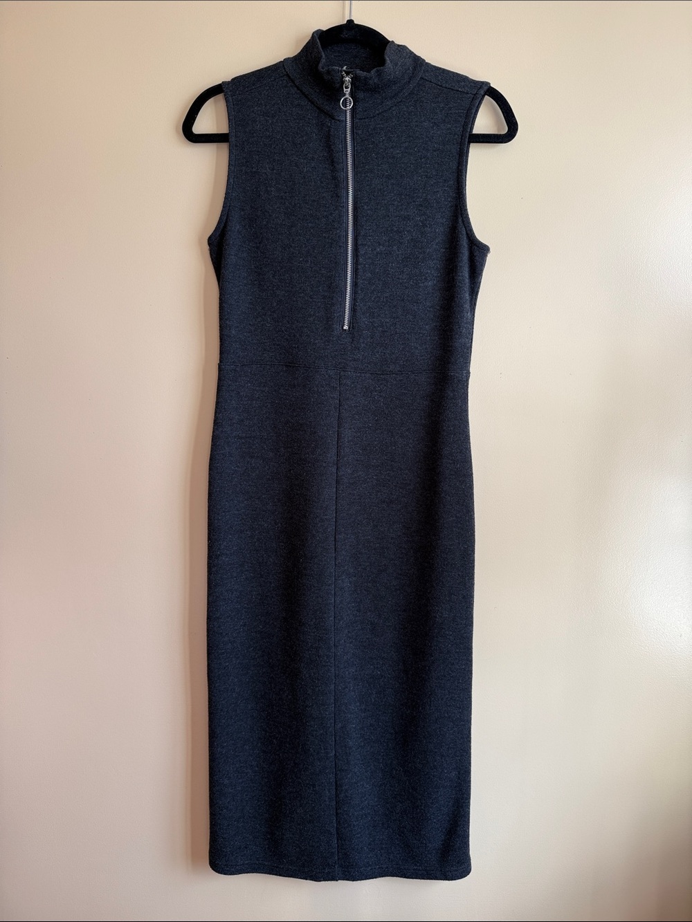 stradivarius Sleeveless Charcoal Zip-Neck Midi Dress